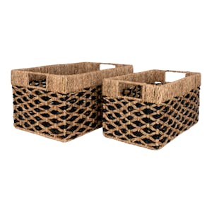 Panier de rangement déco en jonc de mer noir et naturel (lot de 2)